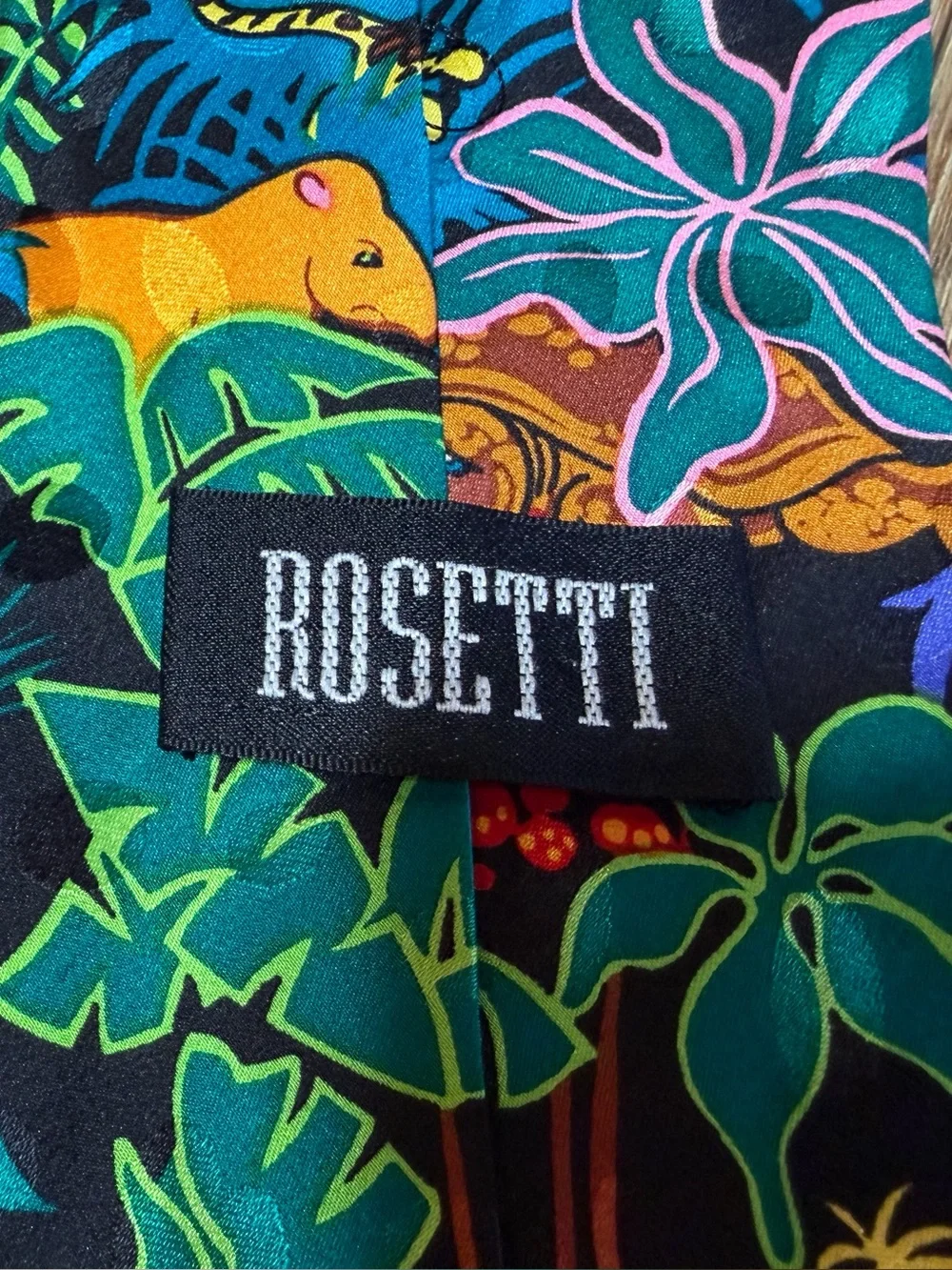Vintage 90s Jungle Safari Novelty Silk Tie Tropical Jungle Colorful Pop Art